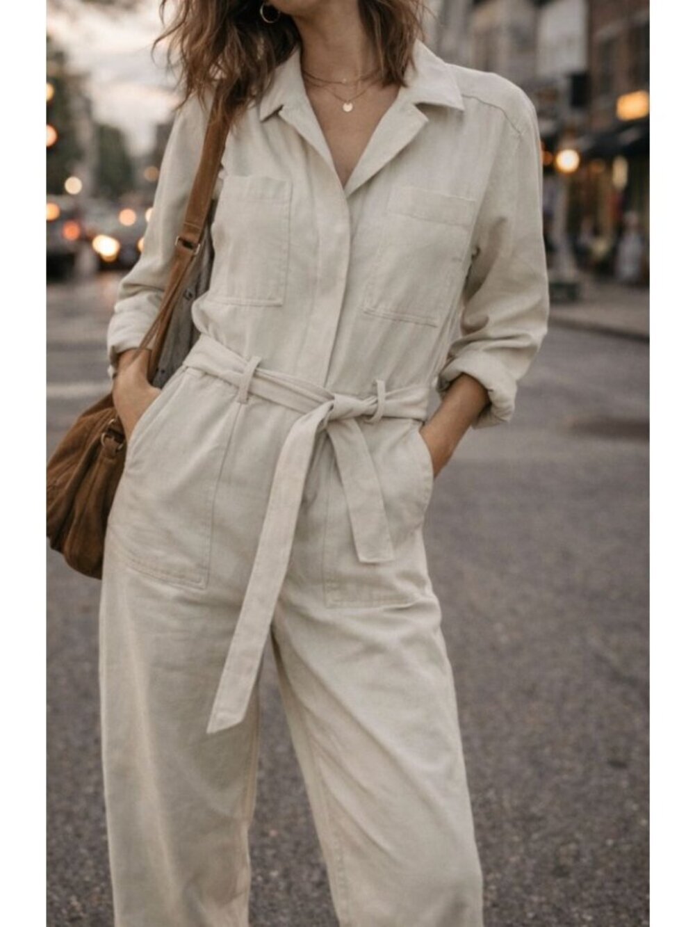 Ayr The Neo Jumpsuit S Tan Beige Minimalist Ivory Utility Chic Safari Coastal